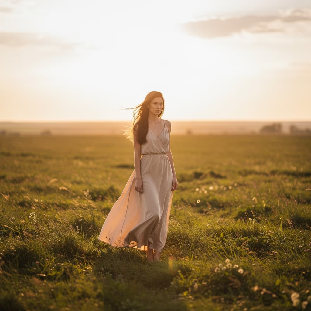 AI generated: gorgeous beauty standing on an empty field