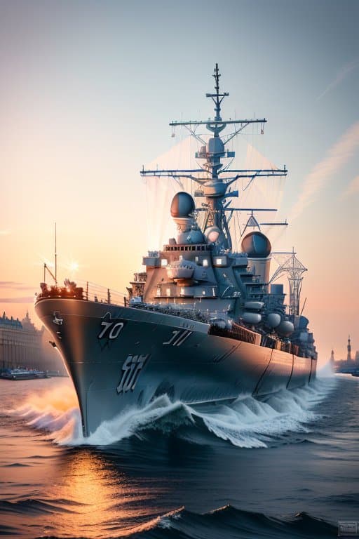 AI generated: Masterpiece, best quality, (Action-packed:1.2), (russian modern warship:1.2), (neva embankment of st...