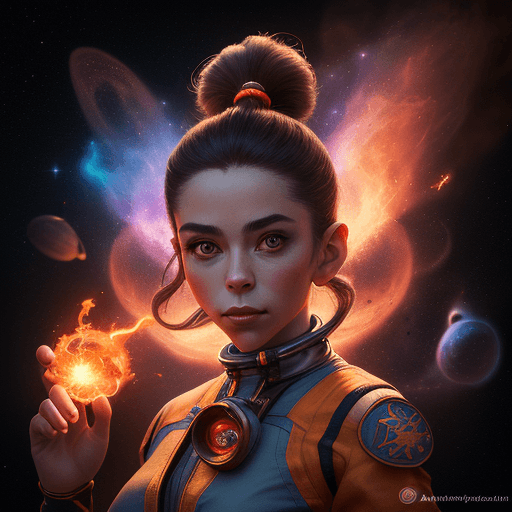 AI generated: high resolution cinematic portrait of a beautiful cute anthropomorphic female space monkey fire arti...