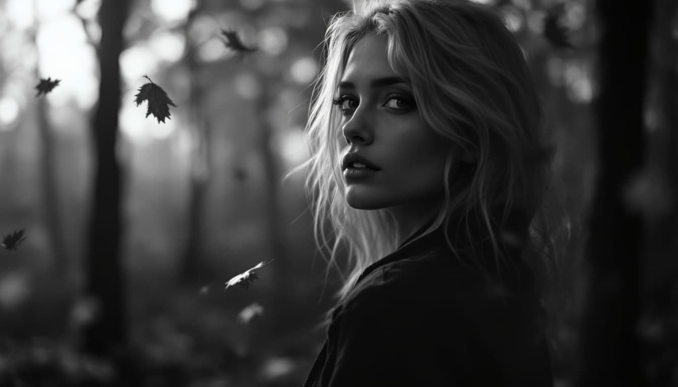AI generated: photorealistic black and white, melancholy and loneliness, portrait of a beautiful blonde woman insi...