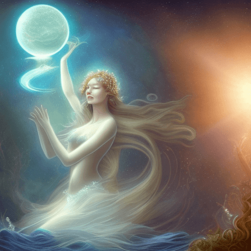 AI generated: a beautifull lady shinning in the neptune light ethereal