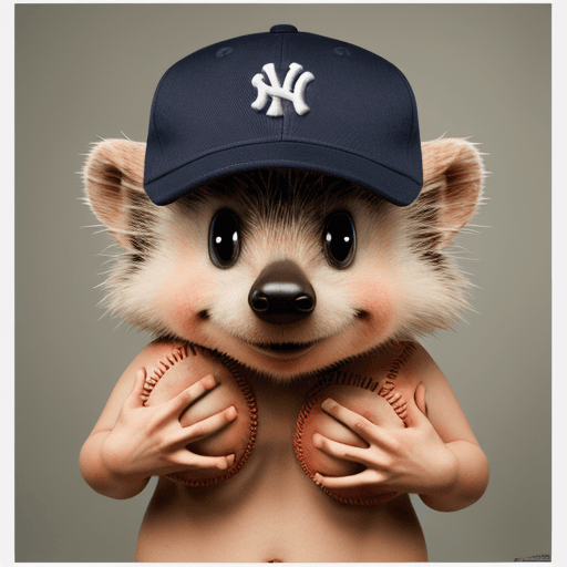 AI generated: High resolution hedgehog wearing a baseball cap, facing the camera, from the waist up portrait