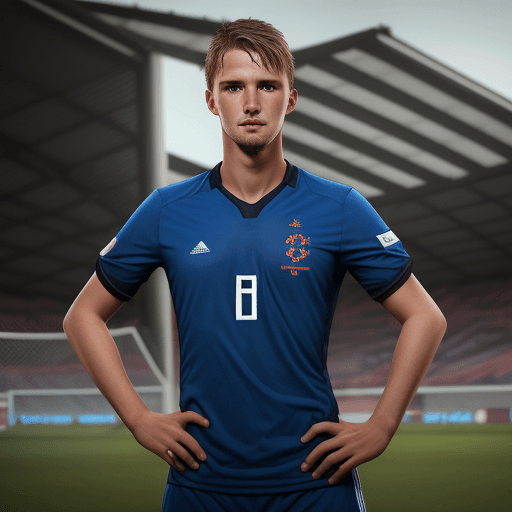 AI generated: Hyper realistic photo of a 25 yo dutch soccer player, blue soccer shirt, dark blond short hair