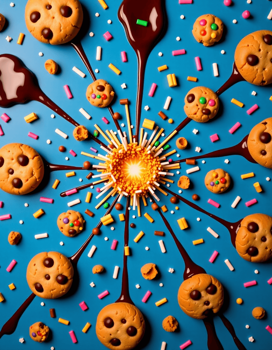 AI generated: "The moment of the Big Bang, but instead of cosmic dust and energy, it's an explosion of cookie crum...