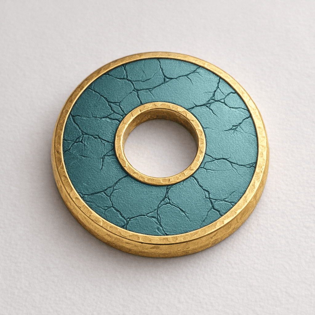 AI generated: a Teal coin with a Gold edge and a hole in the middle of it with the inner edge also having a gold e...