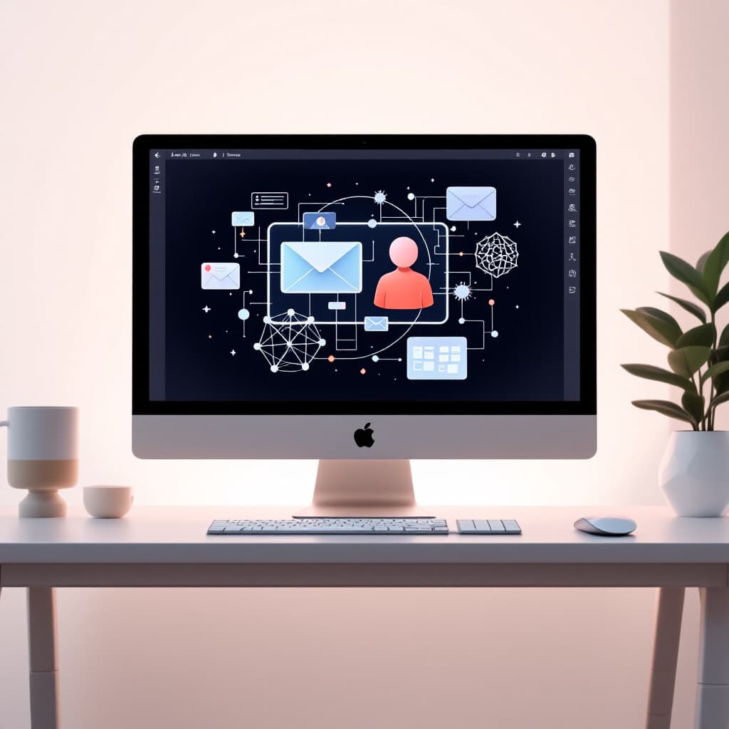 AI generated: A modern desktop computer with an elegant design displaying an abstract composition representing col...