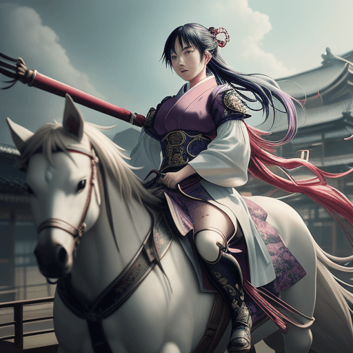 AI generated: Kyoto Animation stylized anime mixed with tradition chinese artworks~ riding on a real horse and on ...
