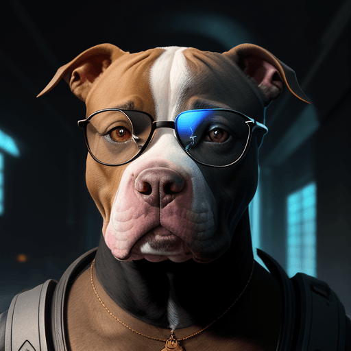 AI generated: Bully Pitbull Pup + glasses, cynematic light, futuristic, epic fantasy, 8k --ar 2:3