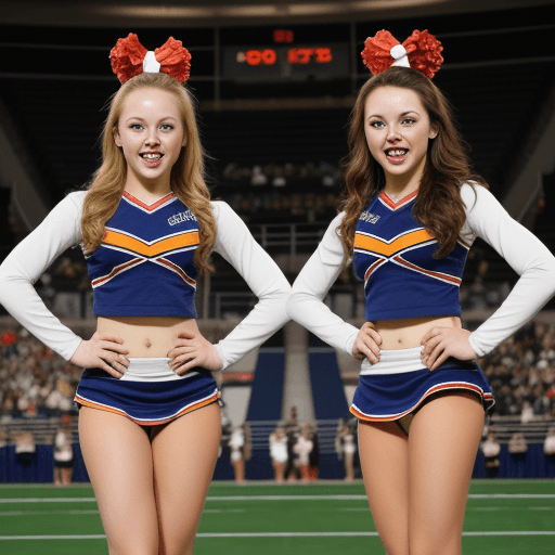 AI generated: Two cheerleaders, looking at viewer