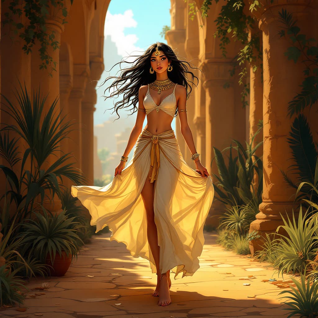 AI generated: Full body view of a Photo of 
Passionate Girl who has a free soul and gorgeous style with Egyptian f...