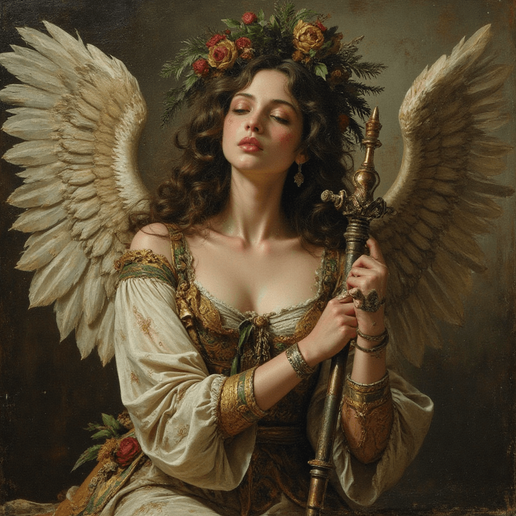 AI generated: Craft an Old Master painting-style image ofI never feared death before the angels embrace. Worthless...