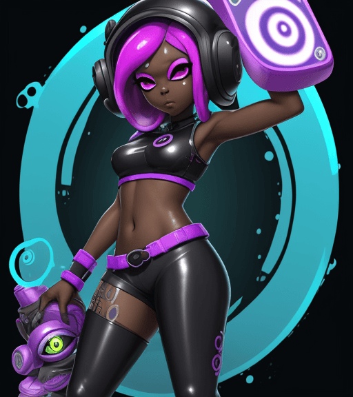 AI generated: splatoon, octoling goddess adult, inkling goddess adult, hypnotic spiral, high tech, dark skin, thic...