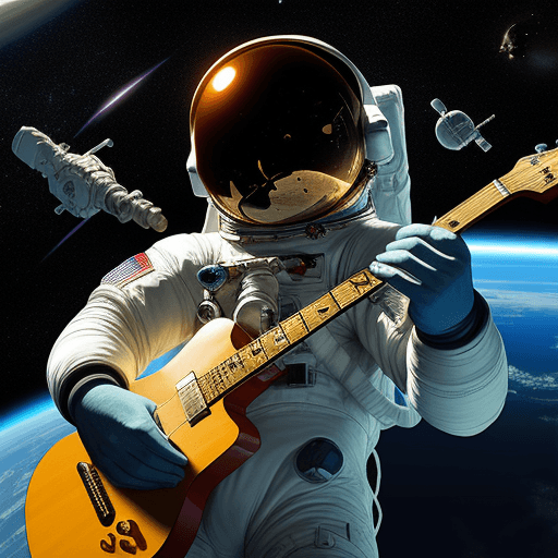 AI generated: a astronaut playing guitar in space, psychedelic
