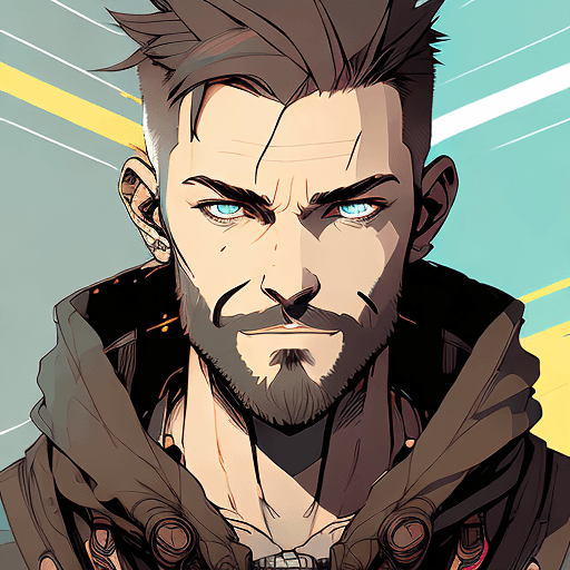 AI generated: a close up of a man with horns and a beard, a character portrait by senior character artist, polycou...
