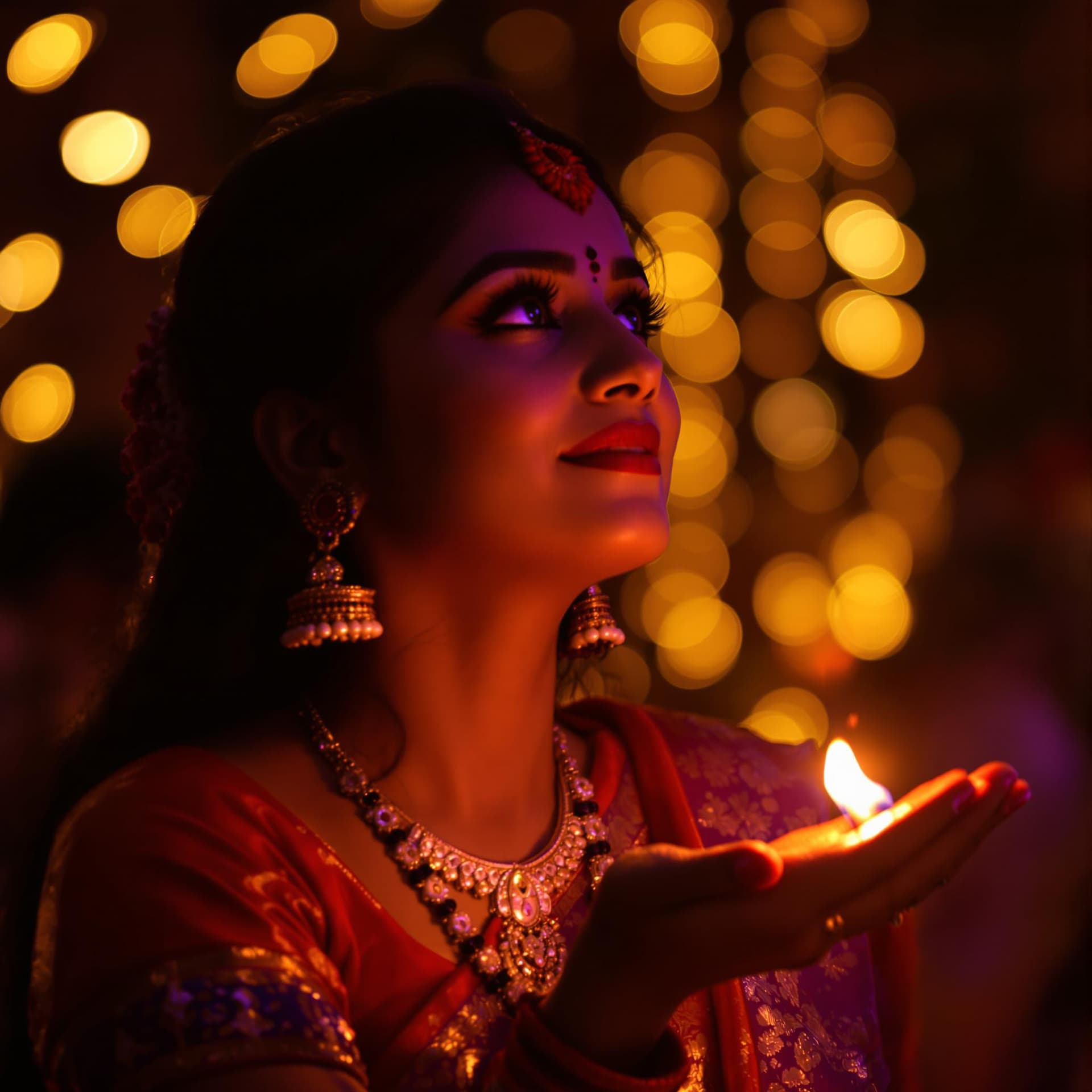 AI generated: The image features a woman in traditional Indian attire, immersed in a moment of tranquility and spi...
