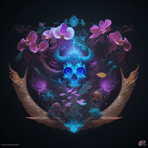 AI generated: taurus close-up .phoenix , nautilus, orchid, skull, betta fish, bioluminiscent creatures, intricate ...