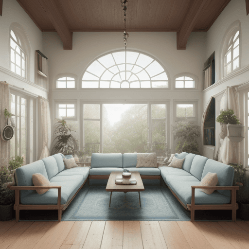 AI generated: High resolution photography interior design, dreamy sunken living room conversation pit, wooden floo...
