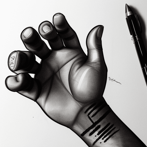 AI generated: a hand, Ink and pen black sketch by alphonso dunn, high details, studio quality, 8 k, hi res
