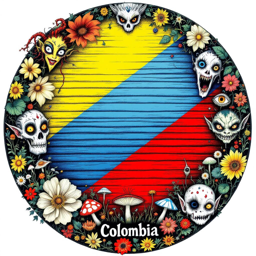 AI generated: circle with yellow interior at the top, blue in the middle part and red at the bottom, in horizontal...
