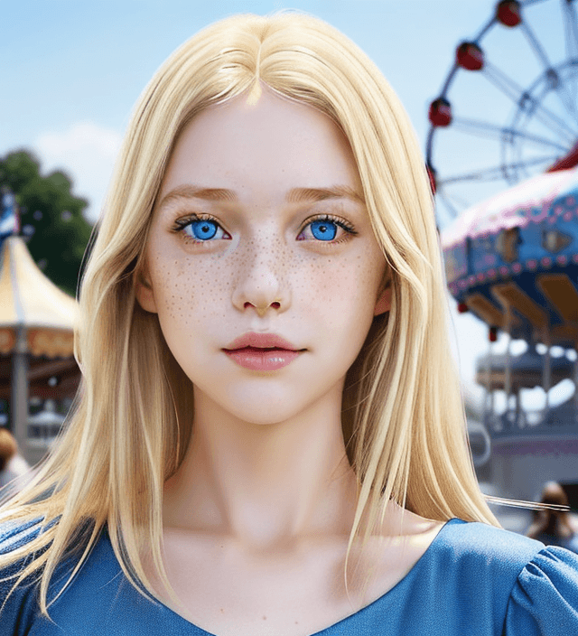 AI generated: Simulate a hyper-realistic portrait of a young woman with light blonde hair and blue eyes, fair comp...