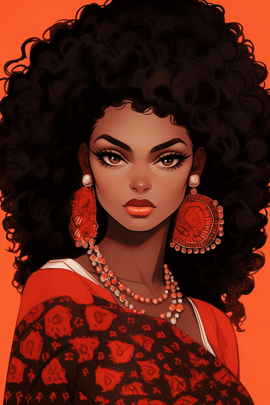 AI generated: A vibrant and lively person, African-American Art style, with bold makeup, abstract style by Marjane...