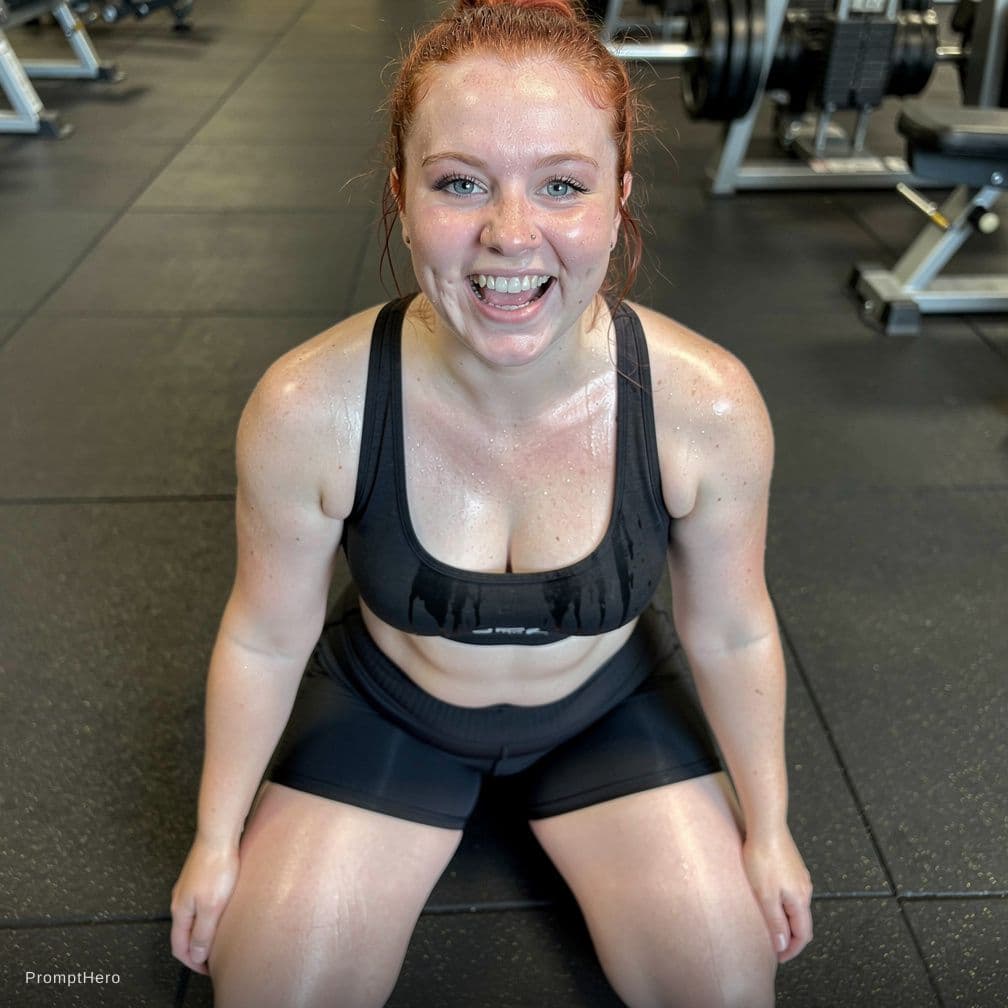 AI generated: Produce a photorealistic, candid, unplanned and sloppy gym photo of a 4'10", average-looking (averag...