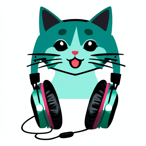 AI generated: Monoline vector logo of a happy cat with headphones