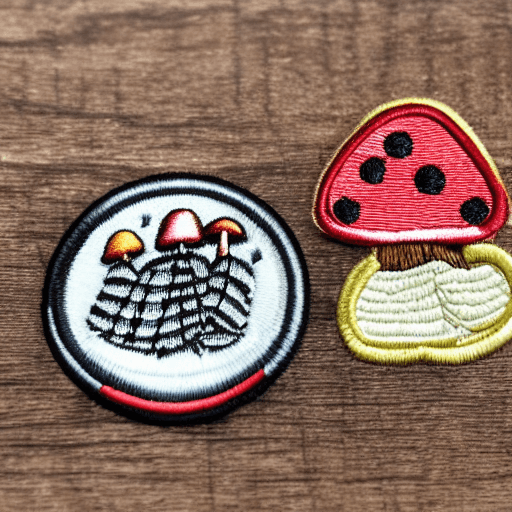 AI generated: Hyper realistic embroidered mushroom identification merit badge design for professional embroidery m...