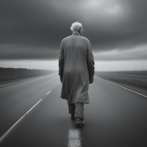 AI generated: Professional photo of an old man, grey atmosphere, overcast day, high definition, slightly distresse...