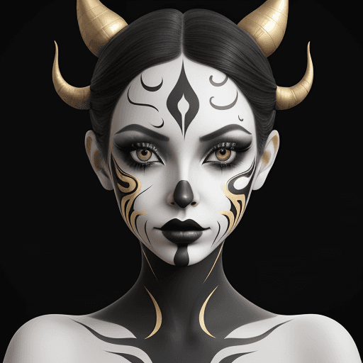 AI generated: a girl with face painting and a golden background is wearing makeup, absurd, creative, glamorous sur...