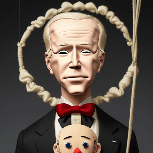 AI generated: puppet with strings that looks like Joe Biden