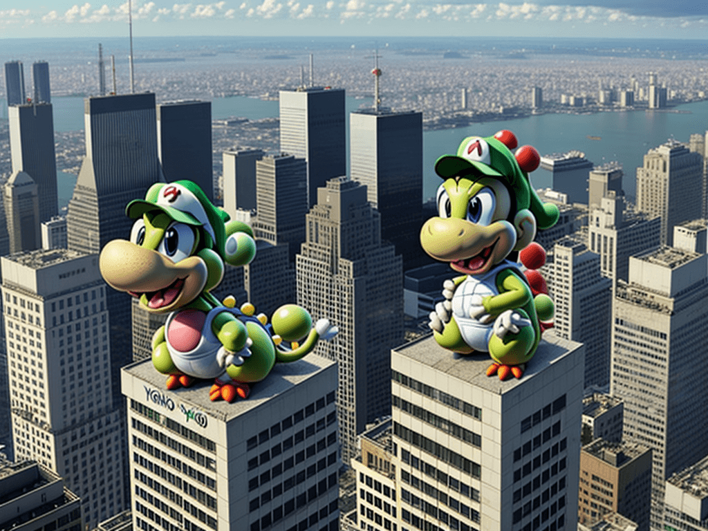 AI generated: more yoshi on top of a city 