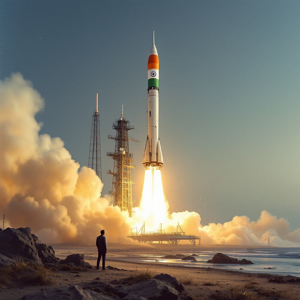 AI generated: ISRO ,india's space agency in its initial phase in 1970's ready to launch its first rocket with indi...