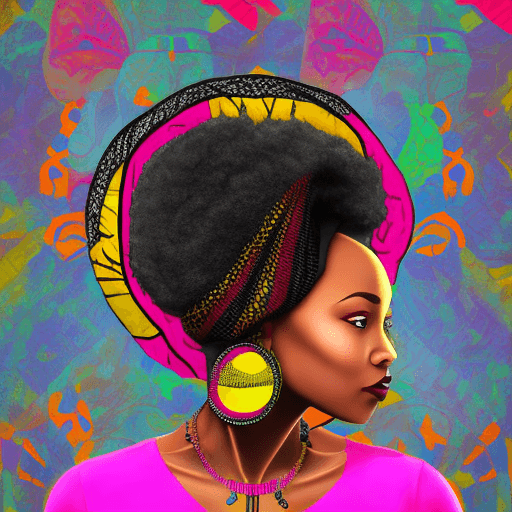 AI generated: Black silhouette of african american woman in a colorful head wrap and with an earring. Beautiful bl...