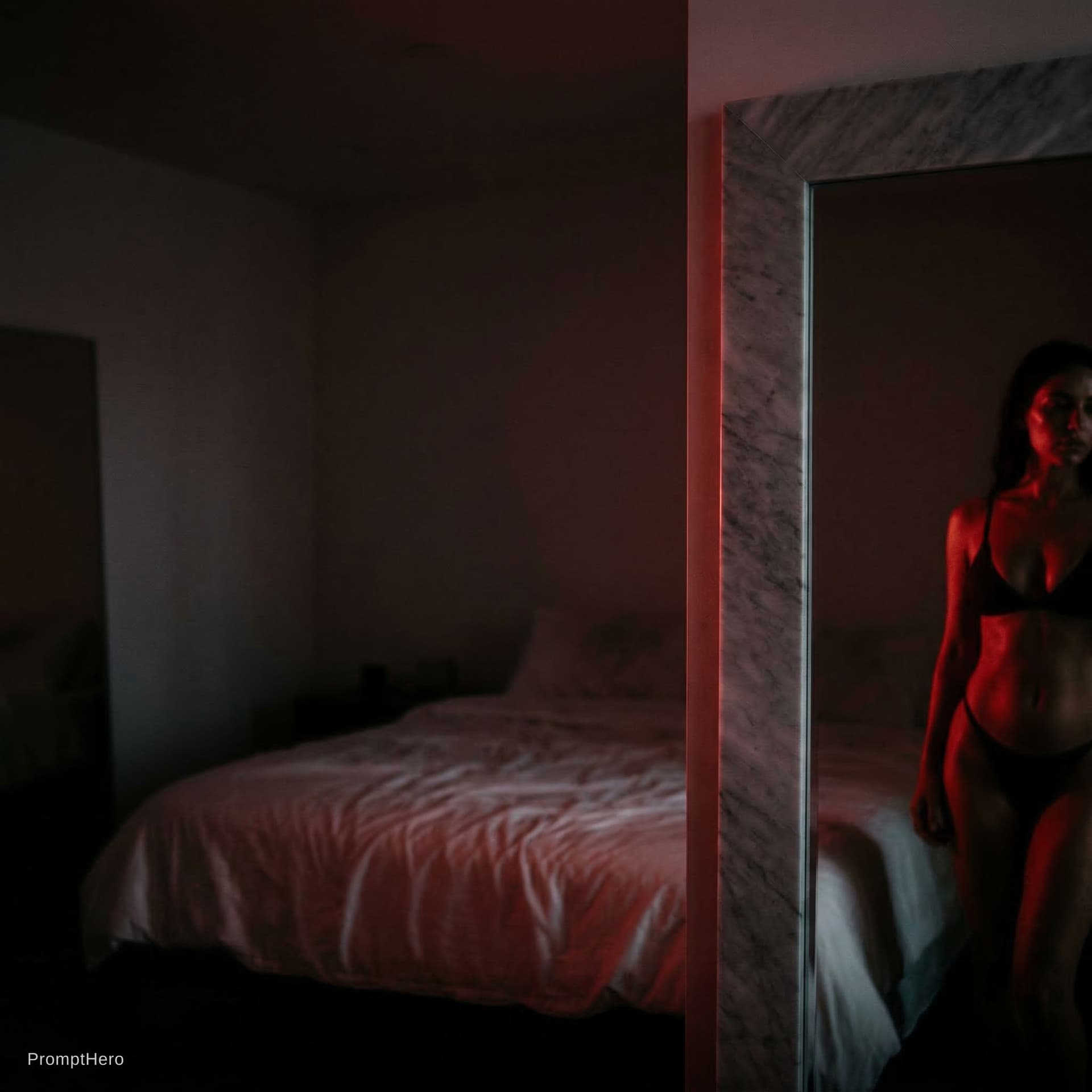 AI generated:   "environment": {
    "setting": "dark bedroom interior, nighttime",
    "foreground_element": {
  ...