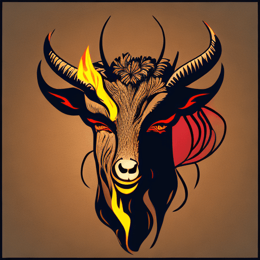 AI generated: 2d vector graphic design of a burning goat head.