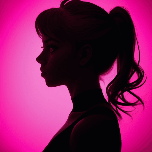 AI generated: photography, portrait of contrast, profile silhouette of a young female, vibrant hot pink backdrop, ...