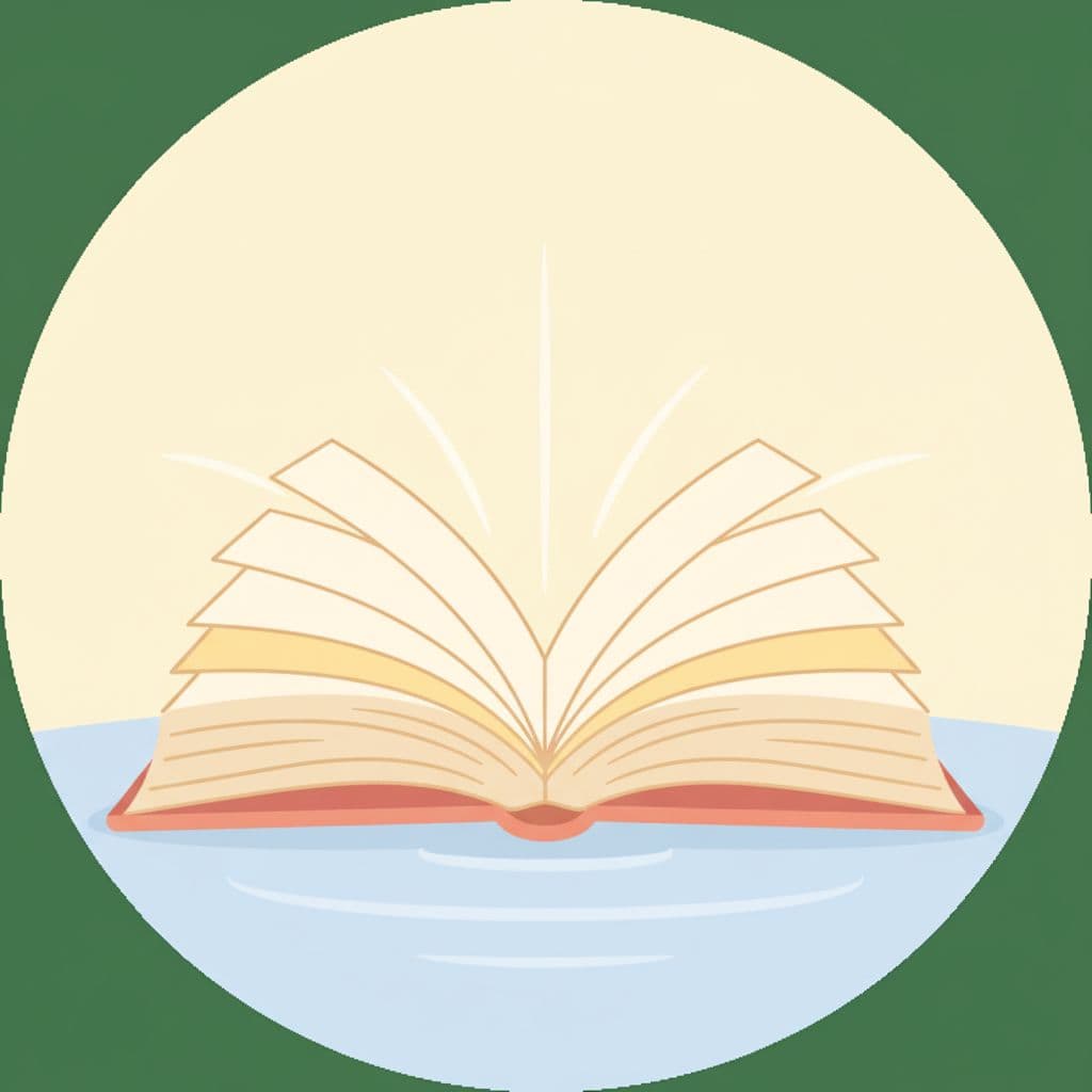 AI generated: “Minimalist flat illustration of an open book with soft rays of light and subtle water ripple reflec...