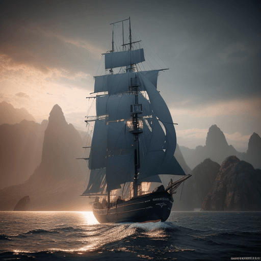 AI generated: Photo of a ultra realistic sailing ship, dramatic light, pale sunrise, cinematic lighting, sci fi ch...