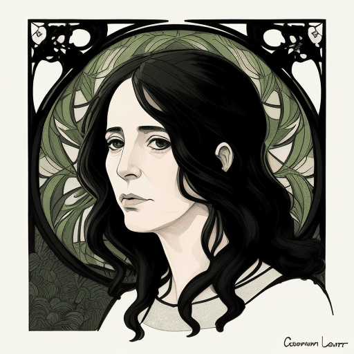 AI generated: Portrait of a Spanish writer Carmen Laforet, in the style of video montages, nature-inspired art nou...