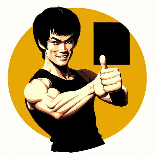 AI generated: Bruce lee, smiling, 2d style illustrations, doing thumbs up