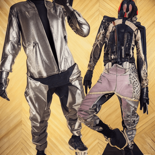 AI generated: cyberpunk techwear streetwear look and clothes, we can see them from feet to head, highly detailed a...