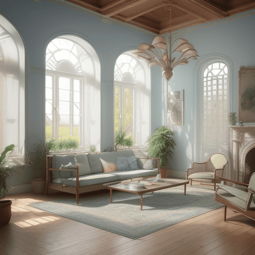 AI generated: High resolution photography interior design, dreamy sunken living room conversation pit, wooden floo...