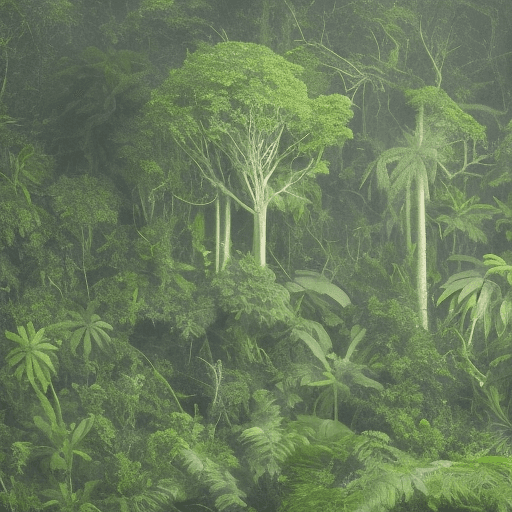 AI generated: the jungle is dense and foreboding,
with towering trees that create a thick canopy overhead,
allowin...