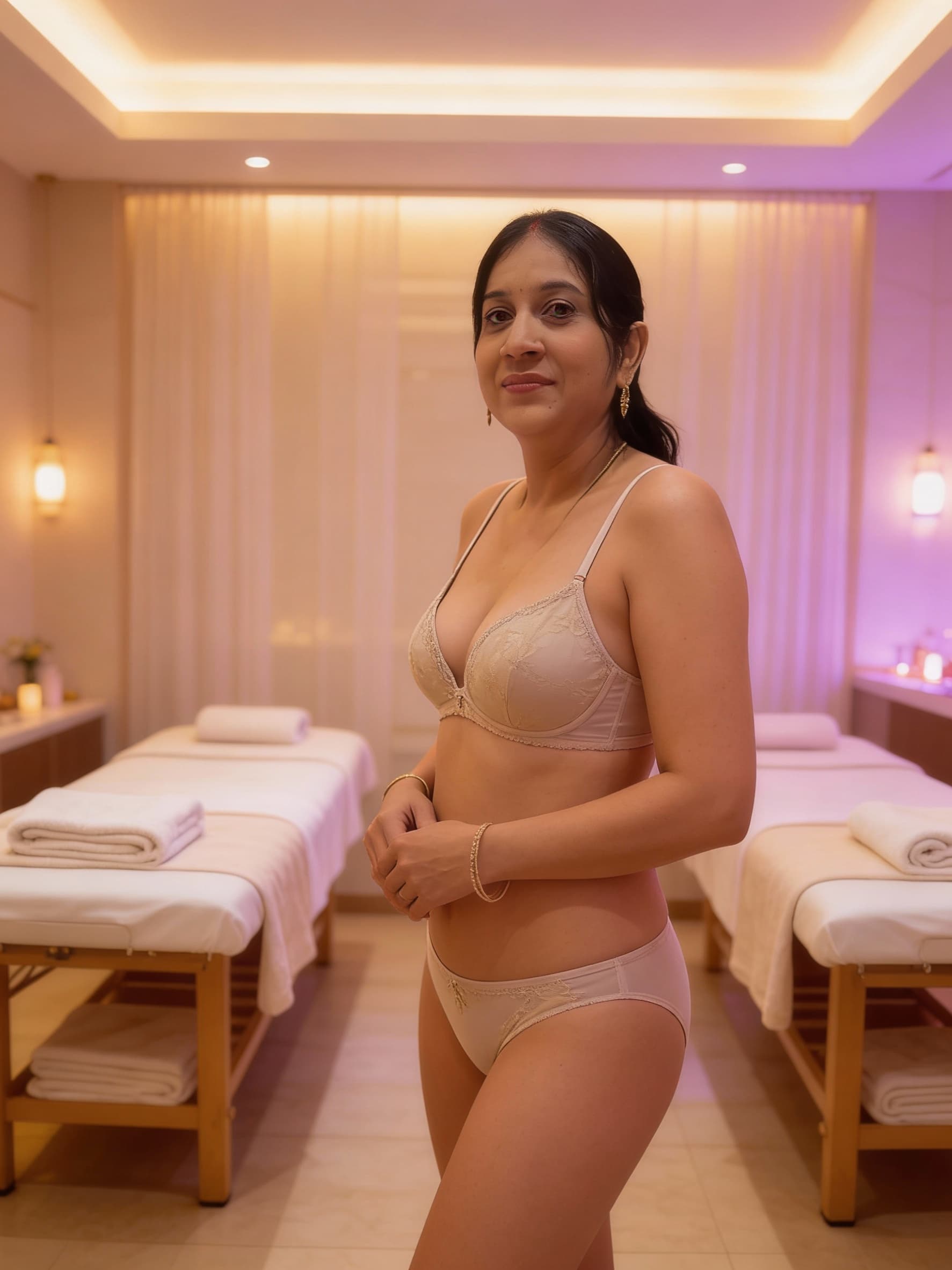 AI generated: In bra and panties at spa