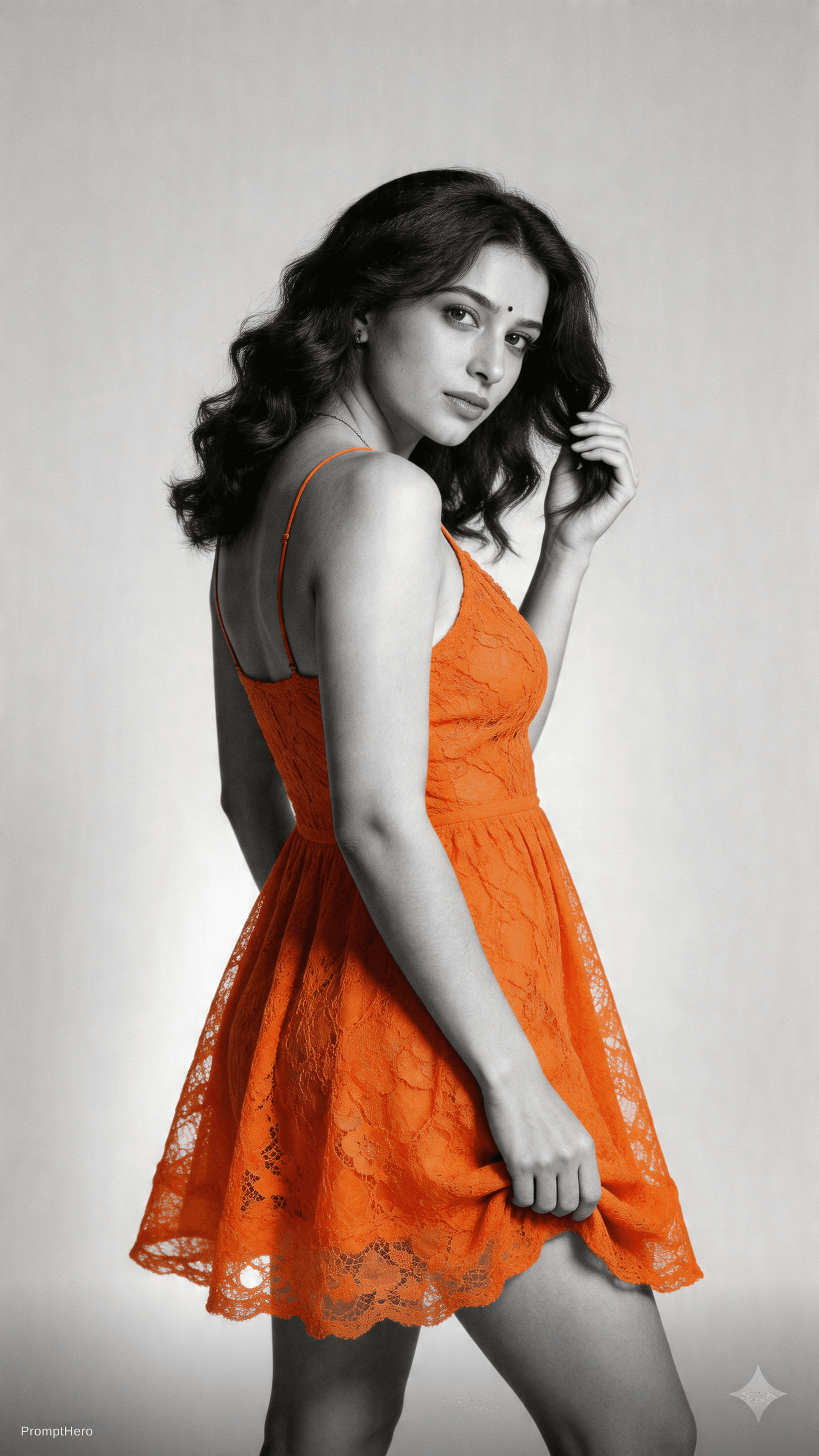 AI generated: Without changing the woman's appearance from the original photo..A black and white, extremely detail...