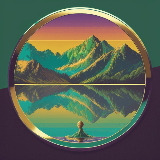 AI generated: 80s chrome and steel Retro Sunset,  Lake scene, green, gold, illustration, inspired by James Jean 80...