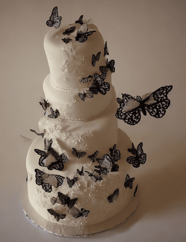 AI generated: wedding cake made out of butterflies epresentational realism, trompe-l'œil illusionistic detail --ar...