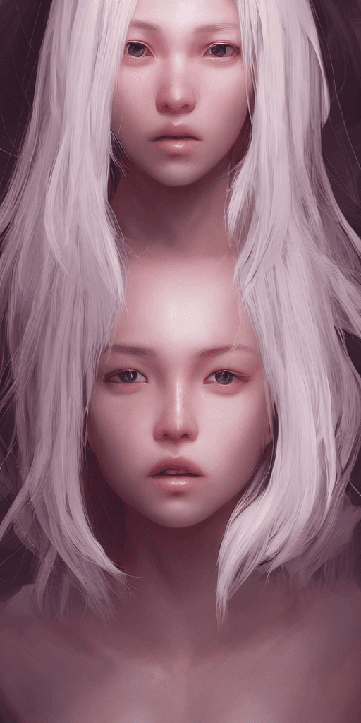 AI generated: mdjrny-v4 style, medium length white hair, a young South Korean girl wearing pink lingerie, proporti...