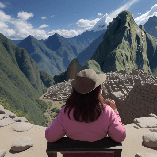 AI generated: Una mujer mirando macchu Pichu 